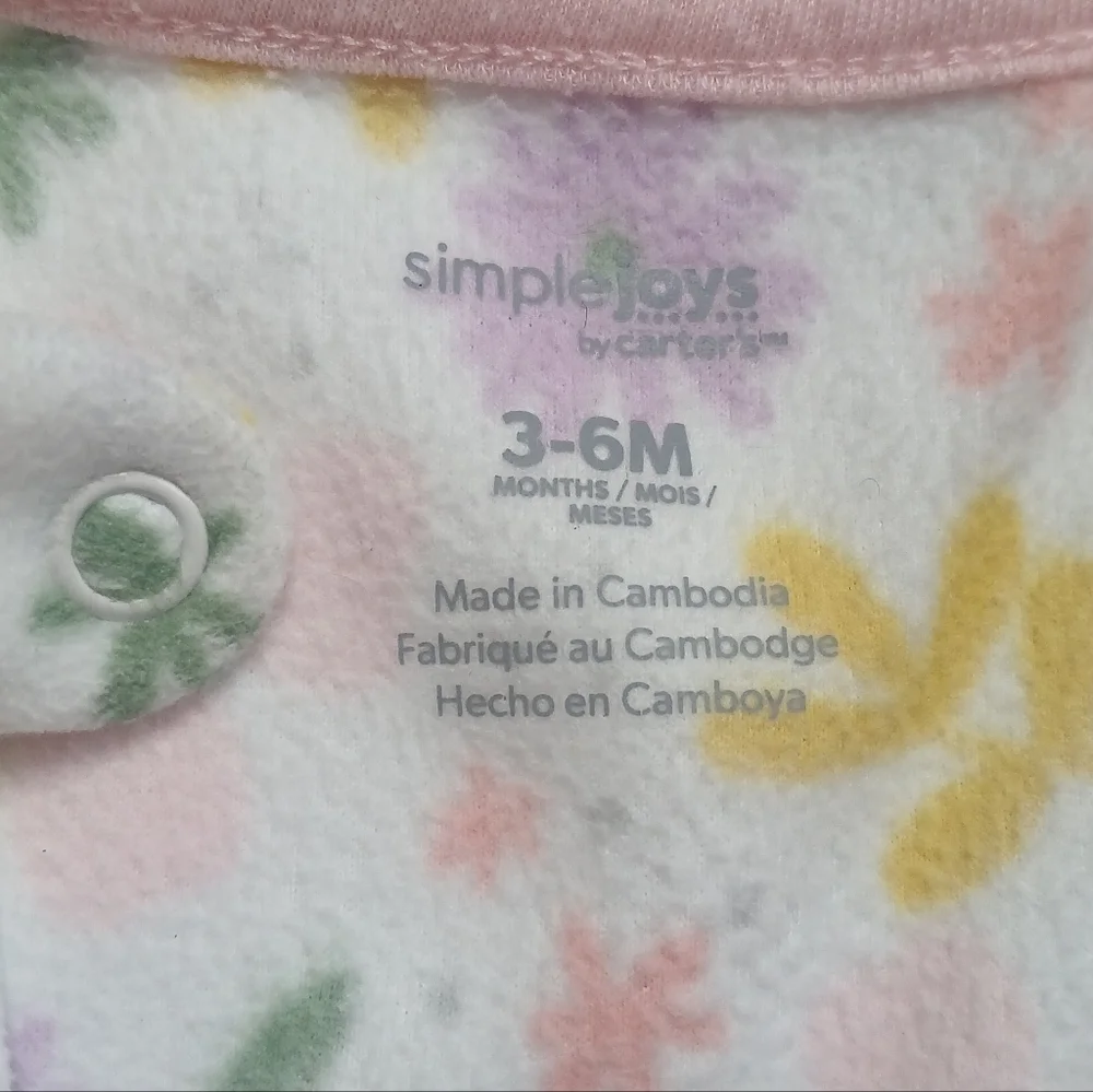 Simple Joys Carter's Girl’s Floral Pink Purple Footies Fleece Sleeper Sz 3-6 M